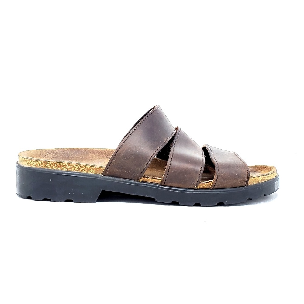 Biostep Genuine Leather Triple Strap Slide Sandal